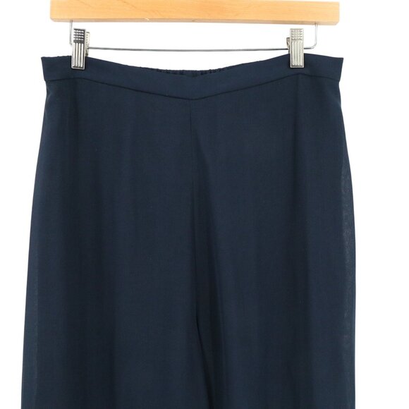 NWT St. John Evening Chiffon Silk Layered Wide Leg Navy Dress Pants 10 - Picture 2 of 9